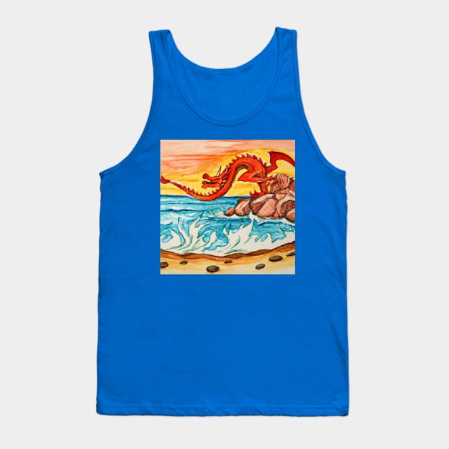 The Dragon Feeling the Beach Sunset Creative Artwork Tank Top by MythicalWorld